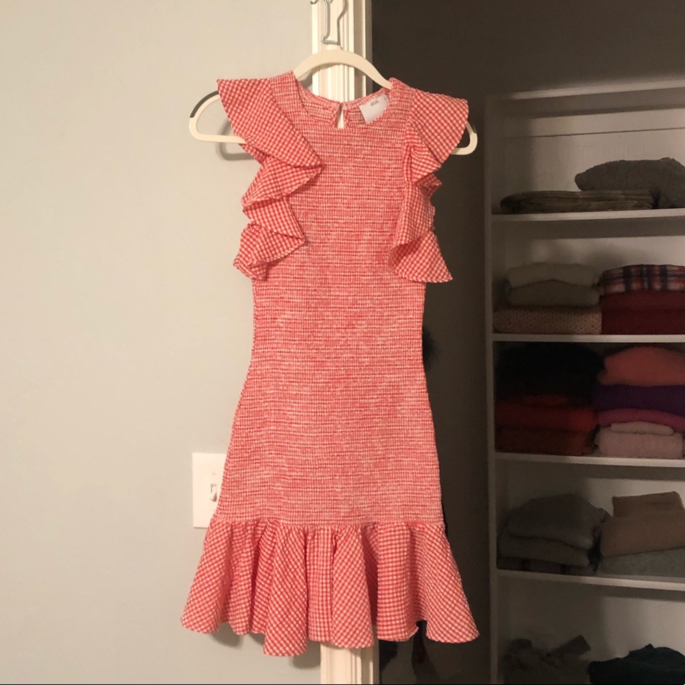 Red Gingham Smocked Ruffle Dress